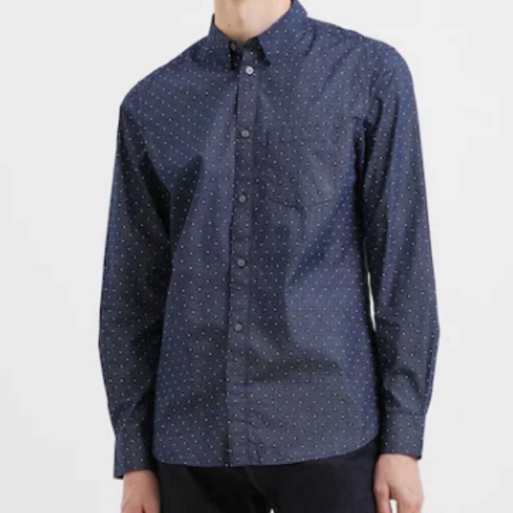 French connection Men Navy Blue Polka Dot Shirt.